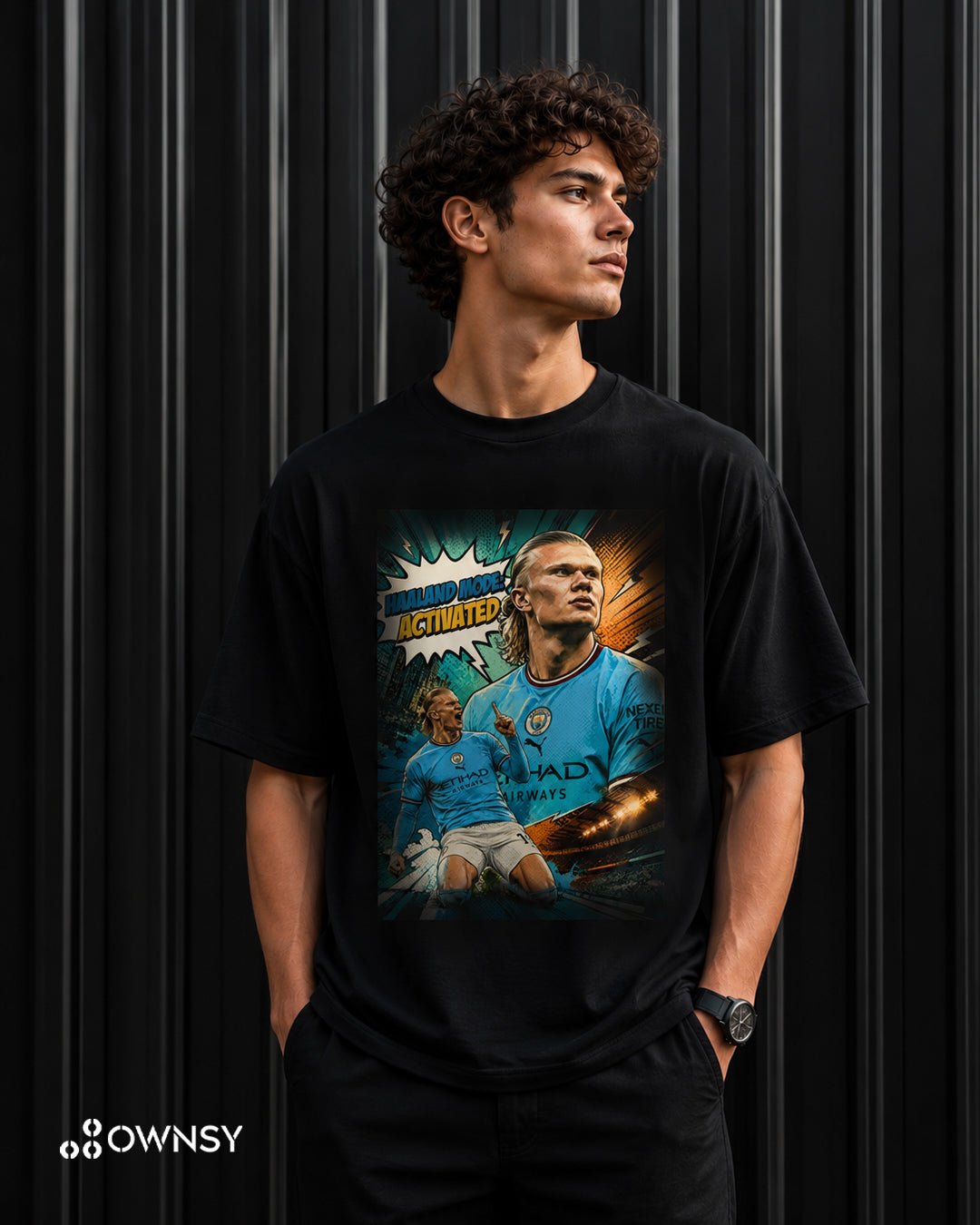 Football Inspired Print - Men’s Oversized Graphic T-Shirt – Black Cotton Streetwear Tee