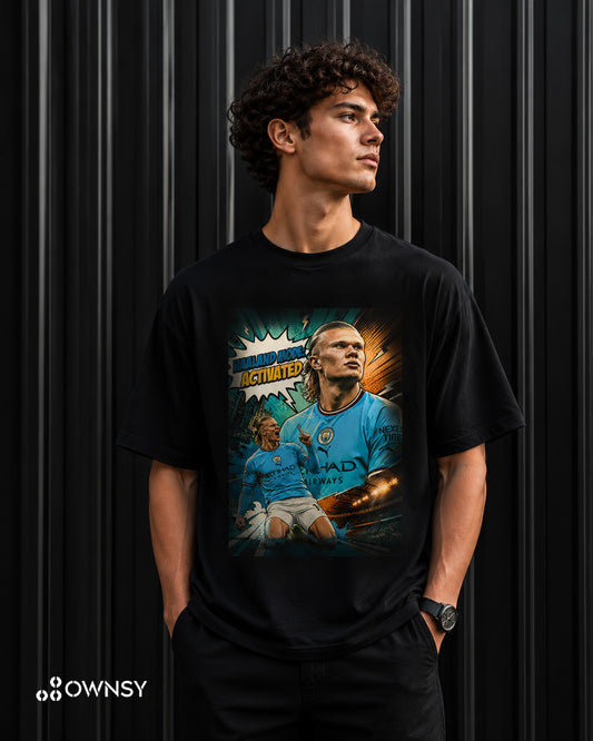 Football Inspired Print - Men’s Oversized Graphic T-Shirt – Black Cotton Streetwear Tee