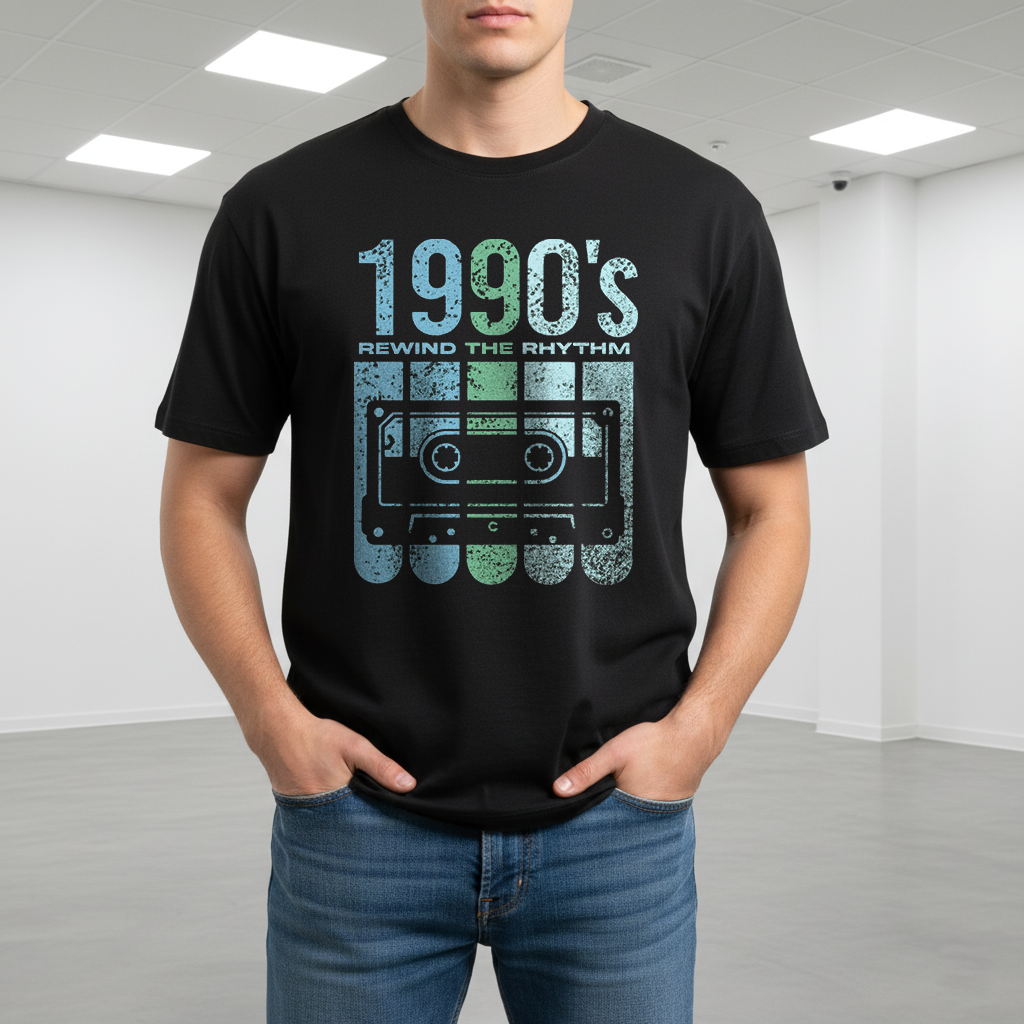 1990's Rewind The Rhythm - Premium Printed T-shirt for Men