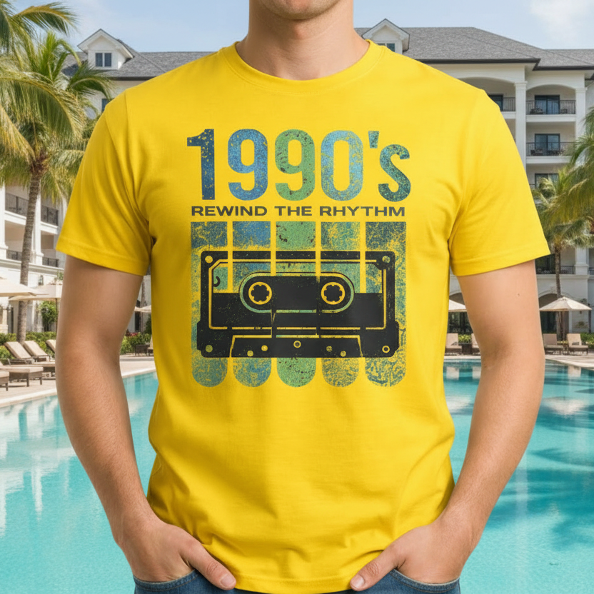 1990's Rewind The Rhythm - Premium Printed T-shirt for Men