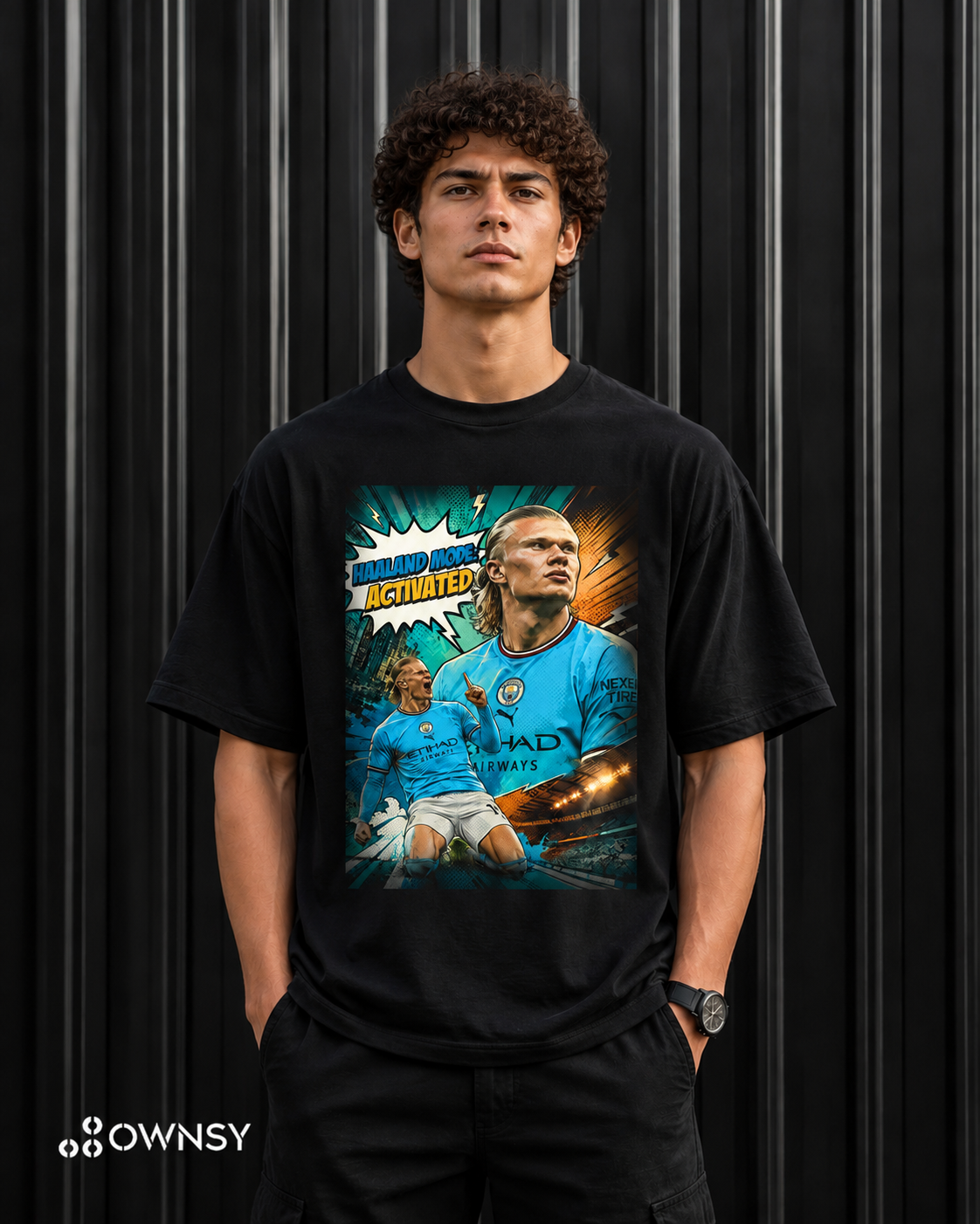 Football Inspired Print - Men’s Oversized Graphic T-Shirt – Black Cotton Streetwear Tee