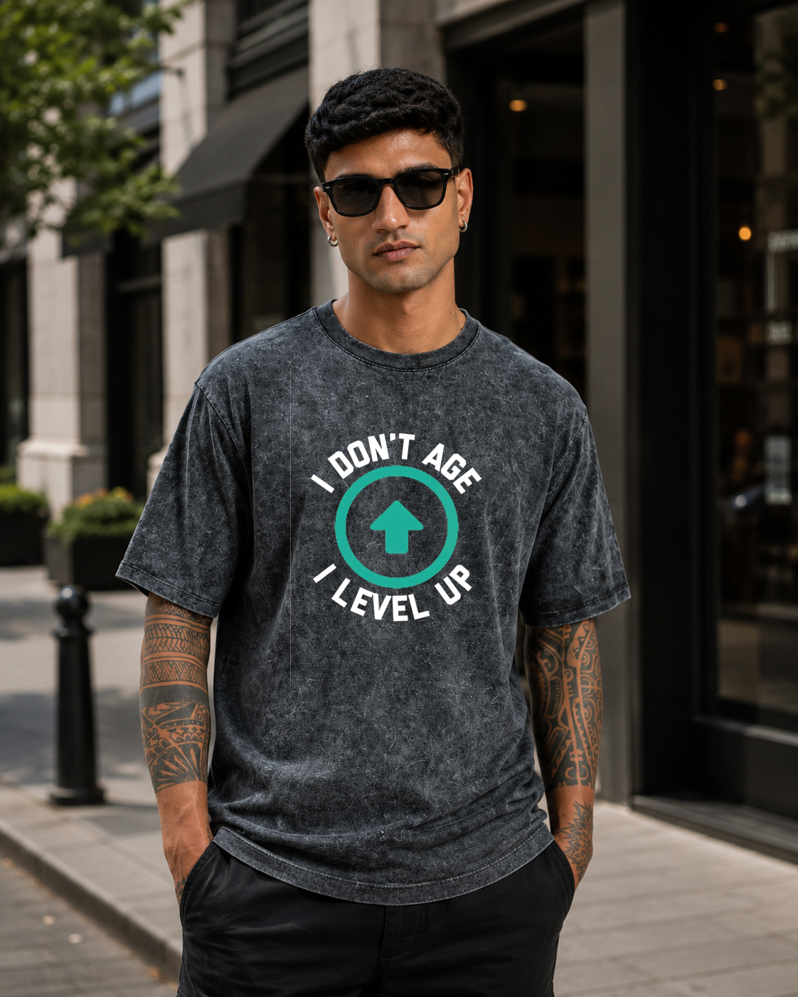 I Don’t Age I Level Up DTG Printed Optic Wash Oversize T-Shirt – Player Mode: Always On