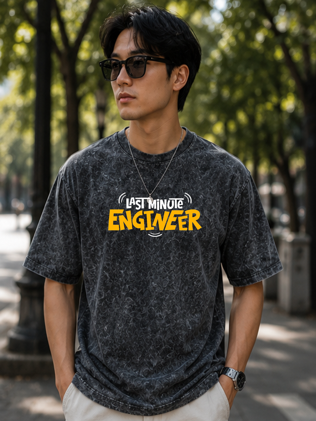 Last Minute Engineer DTG Printed Optic Wash Oversize T-Shirt