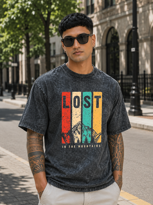Lost in the Mountains DTG Printed Optic Wash Oversize T-Shirt – Wander More, Wonder More