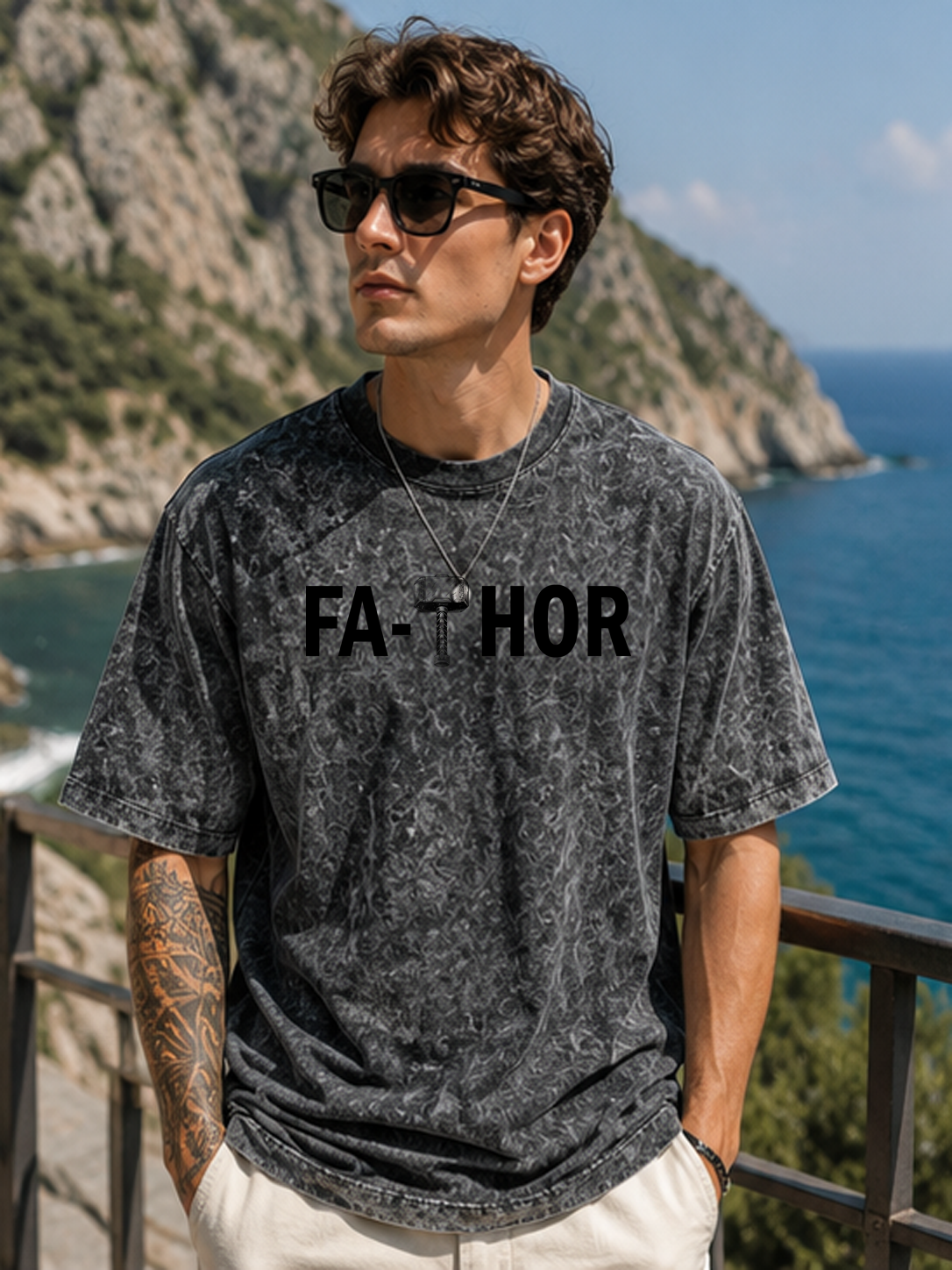 FATHOR DTG Printed Optic Wash Oversize T-Shirt – Raw Strength, Washed In Character