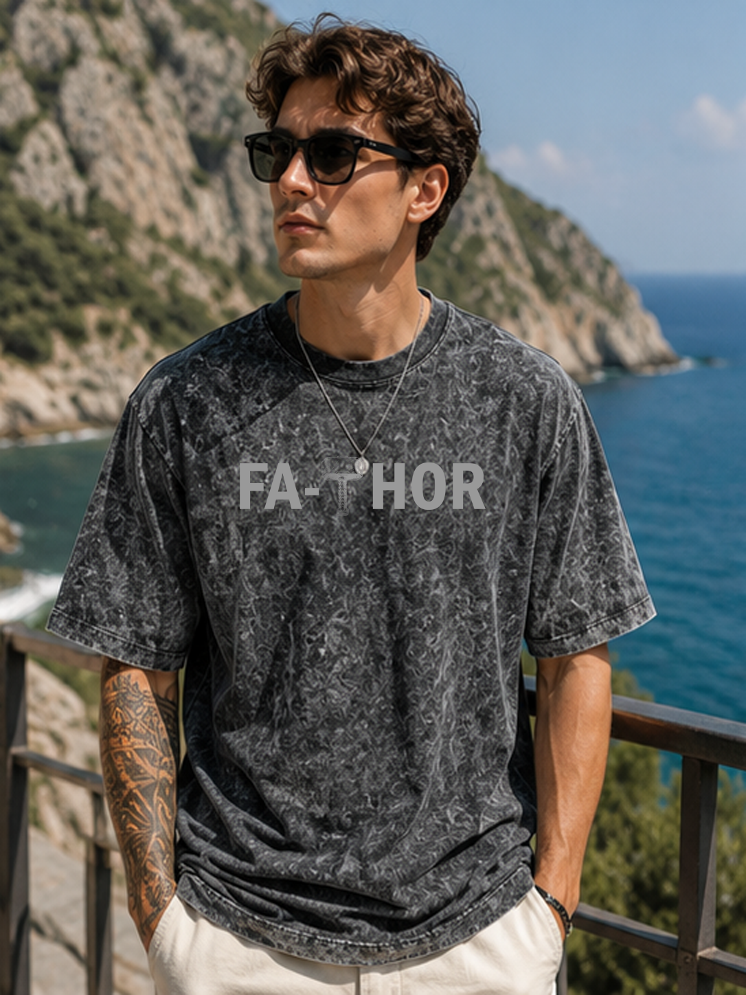 FATHOR DTG Printed Optic Wash Oversize T-Shirt – Raw Strength, Washed In Character